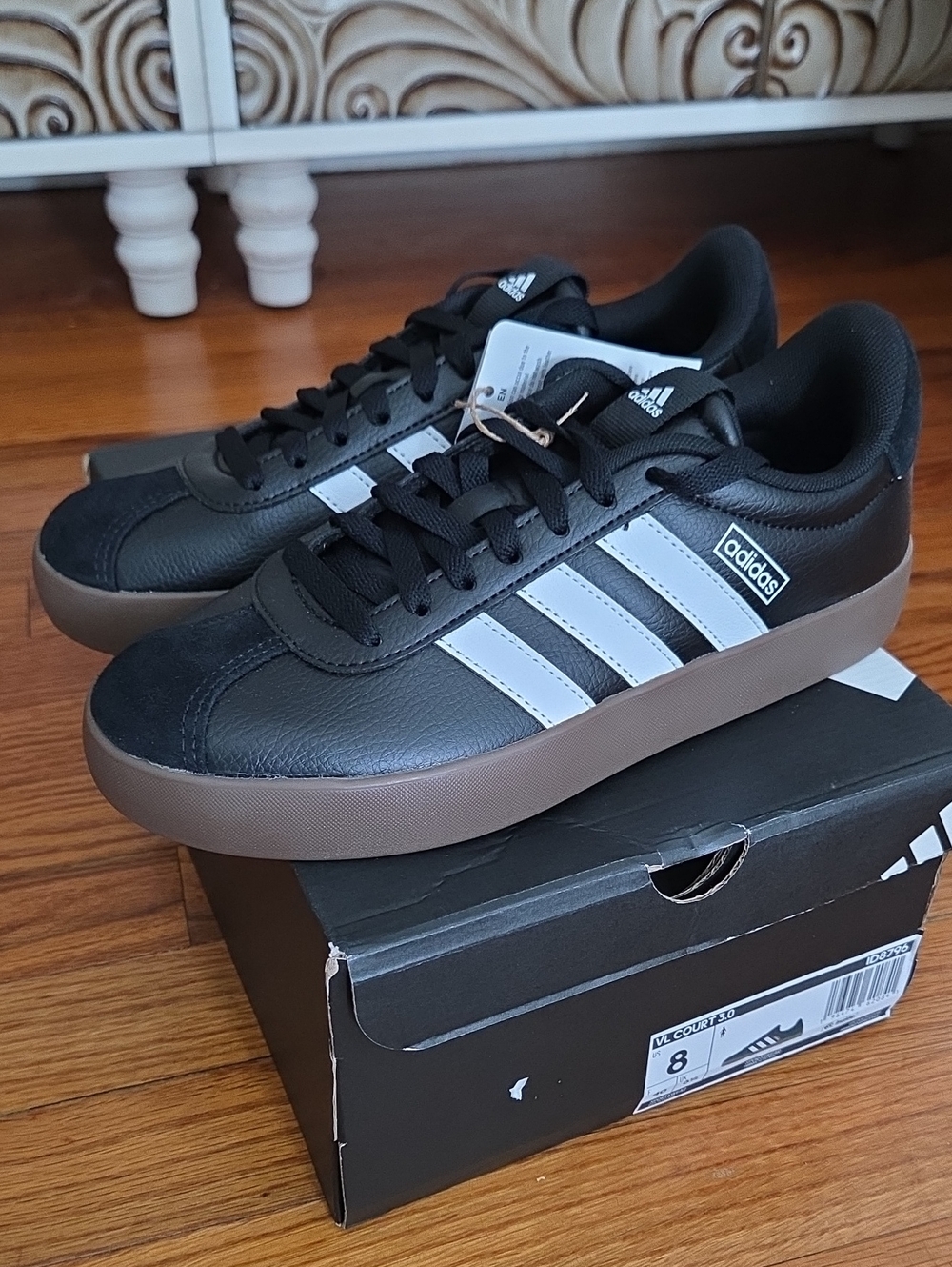 adidas Women VL Court Black White With Gum Bottom